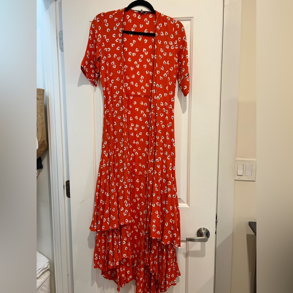 Ganni Red Asymmetrical Ruffled Sundress